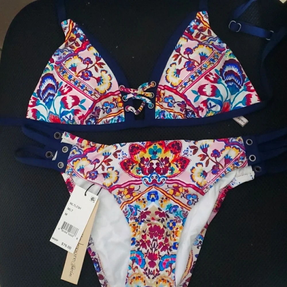 NWT Nanette Lepore Festival Folkloric Triangle Top & Bikini Bottom Medium M